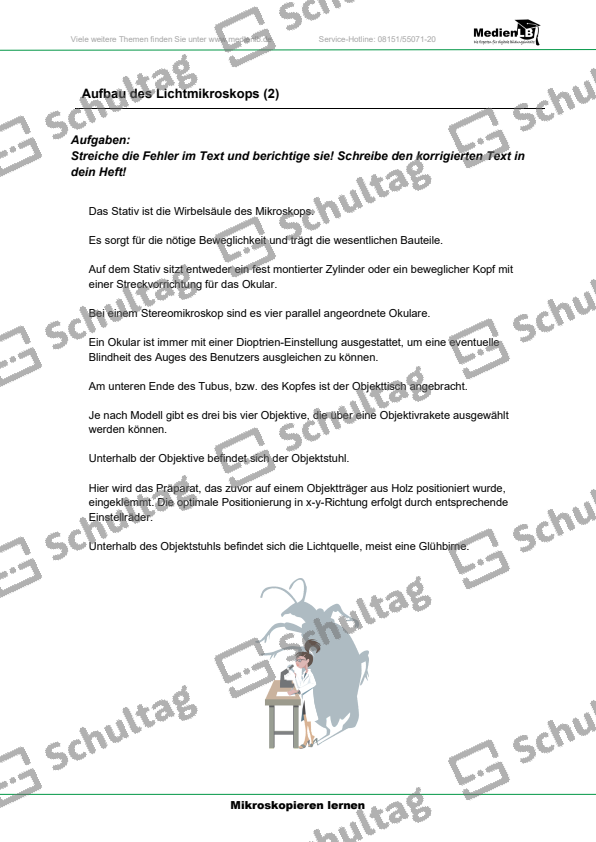 Aufbau des Lichtmikroskops – Schultag