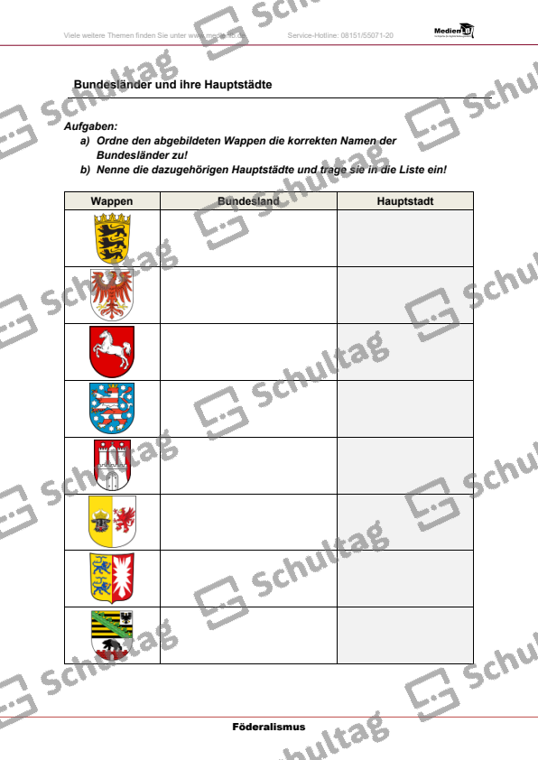 Bundesländer und ihre Hauptstädte – Schultag