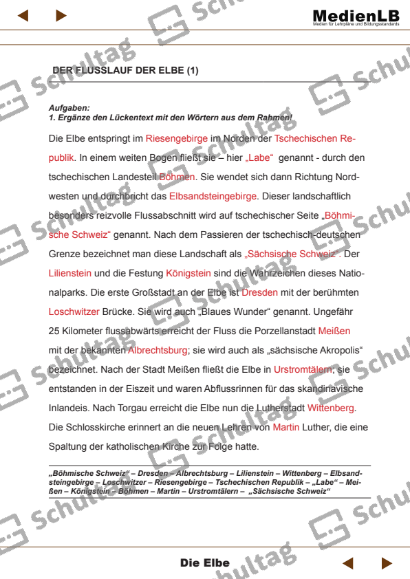 DER FLUSSLAUF DER ELBE Schultag