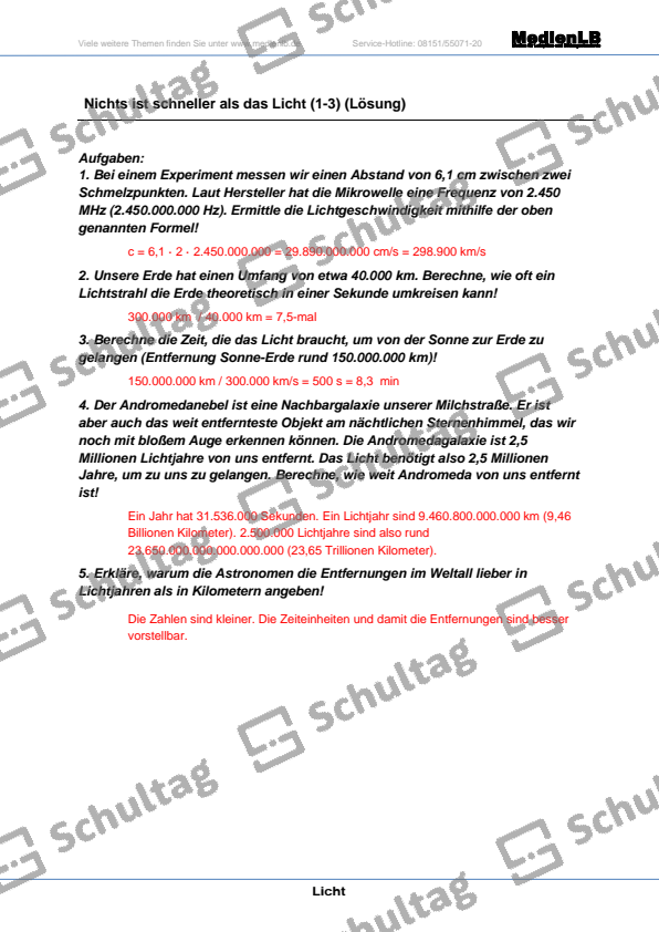 Nichts ist schneller als das Licht – Schultag