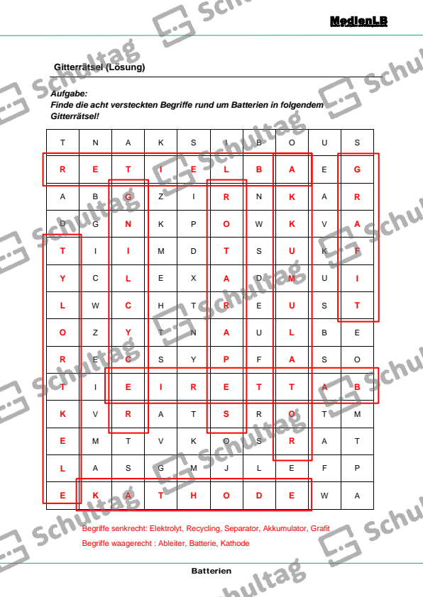 Gitterrätsel – Schultag