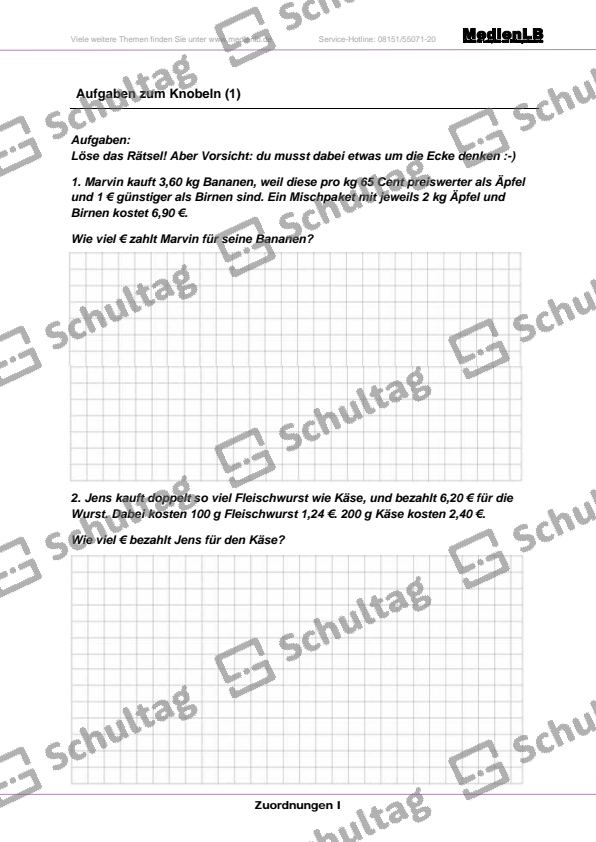 Aufgaben zum Knobeln – Schultag