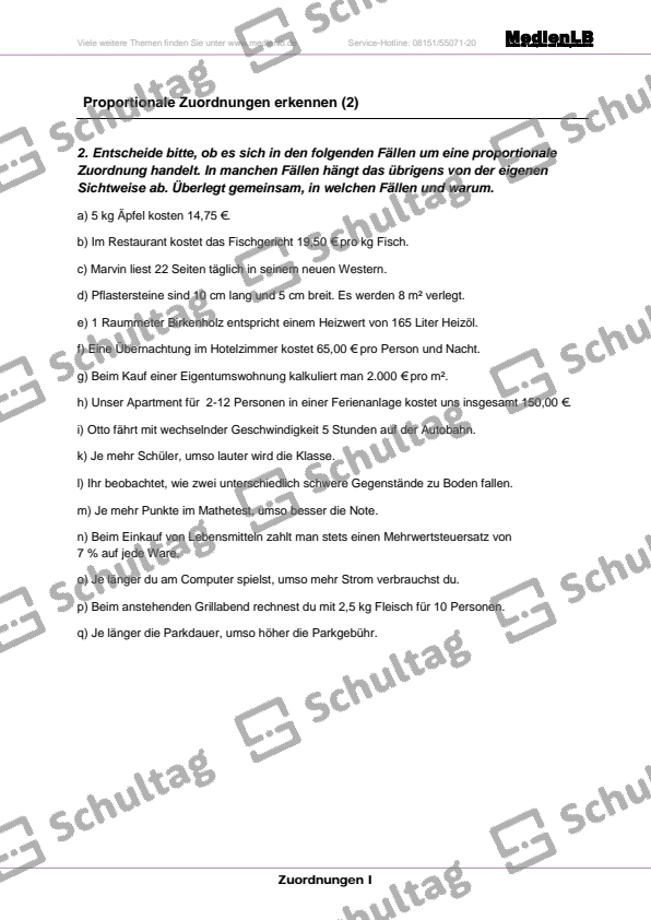 Proportionale Zuordnung Aufgaben Mit Lösungen Pdf Proportionale Zuordnung erkennen – Schultag