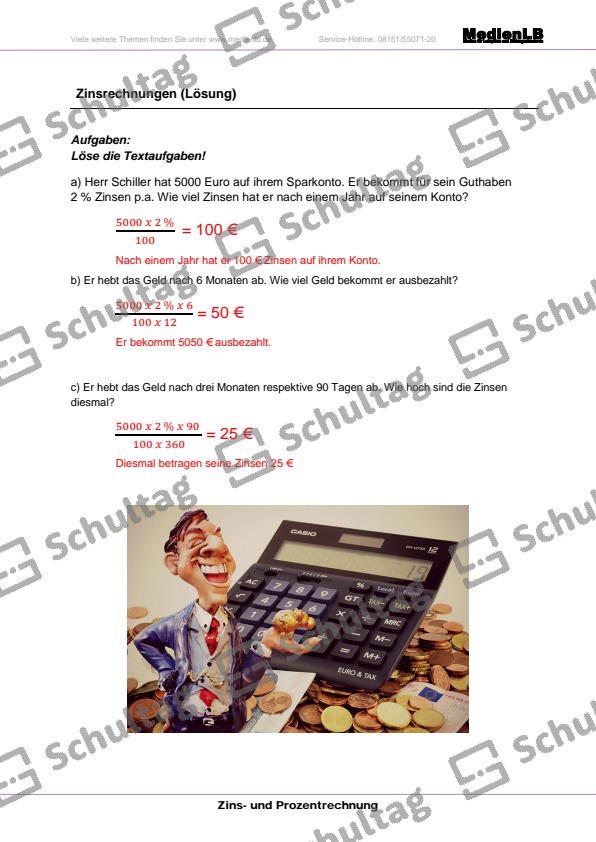 Zinsrechnungen – Schultag