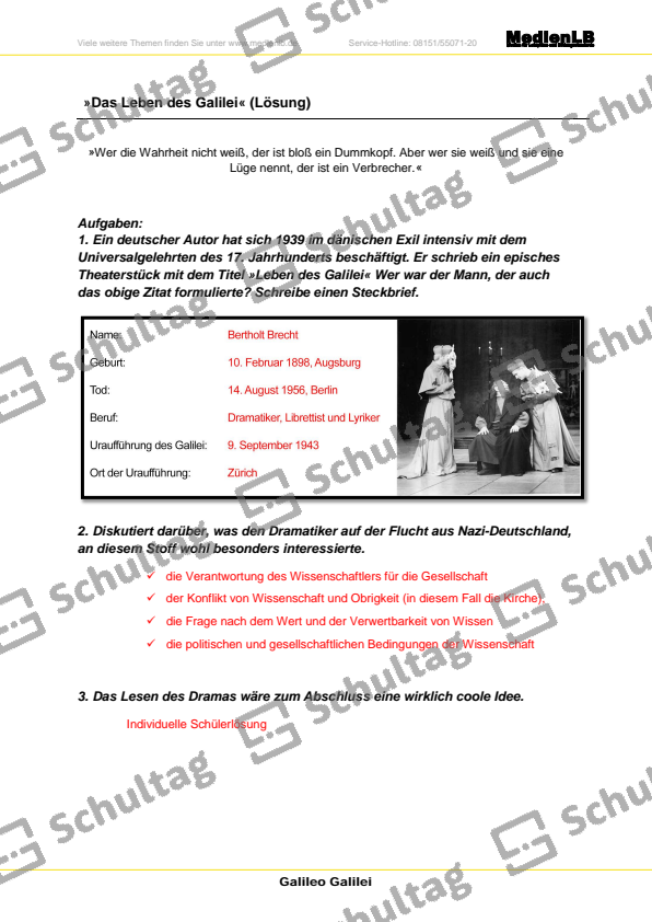 Das Leben Des Galilei Kapitel Zusammenfassung Das Leben des Galilei – Schultag