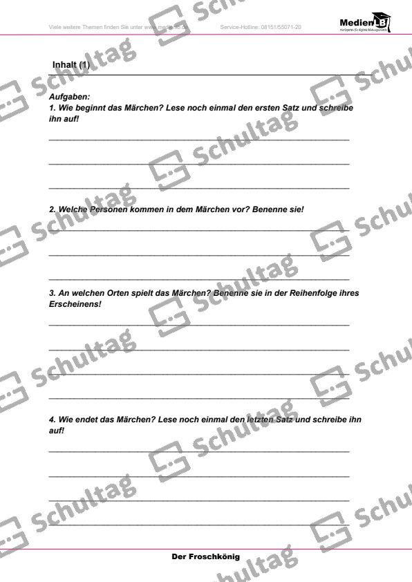 Aufgaben zum Inhalt – Schultag