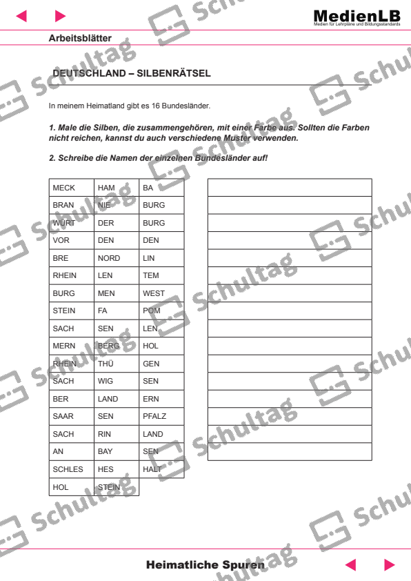 DEUTSCHLAND – SILBENRÄTSEL – Schultag