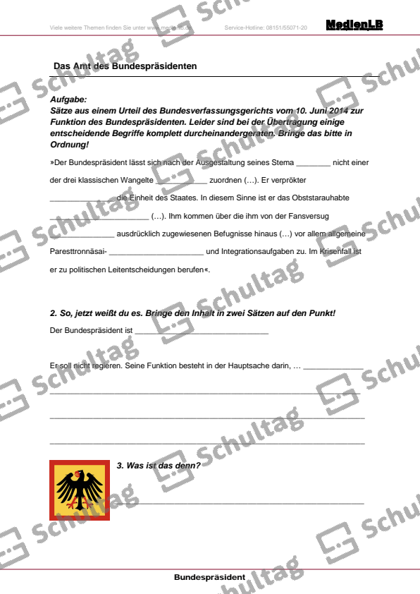 Aufgaben des Bundespräsidenten – Schultag