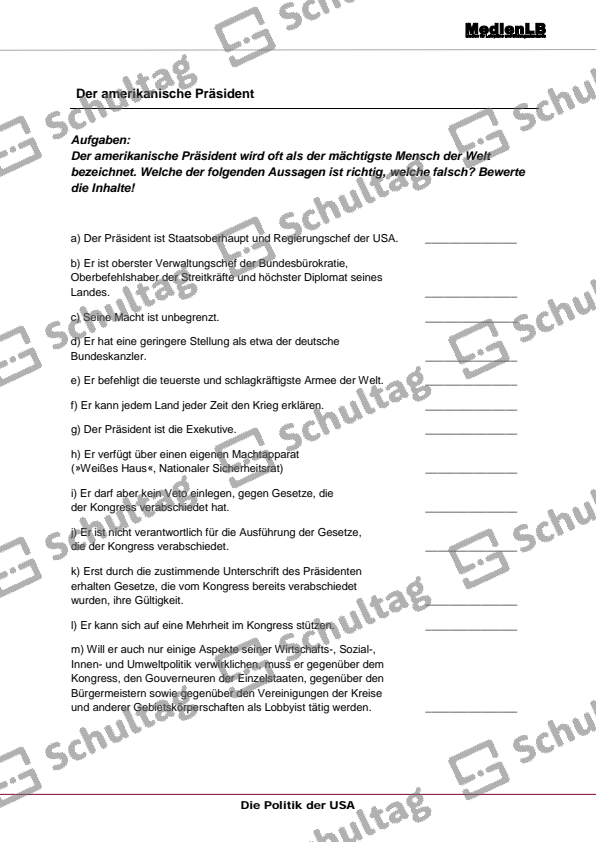 Politisches System der USA II – Schultag