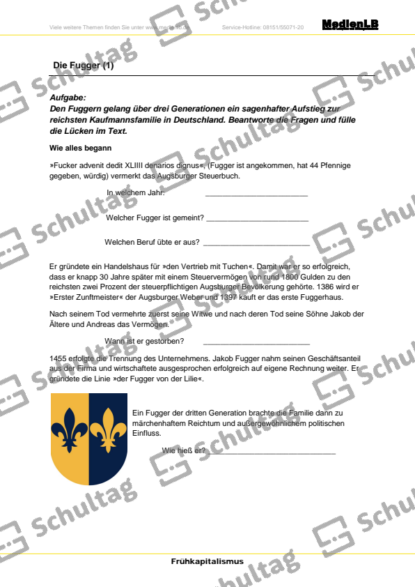 Entstehung des Frühkapitalismus Schultag