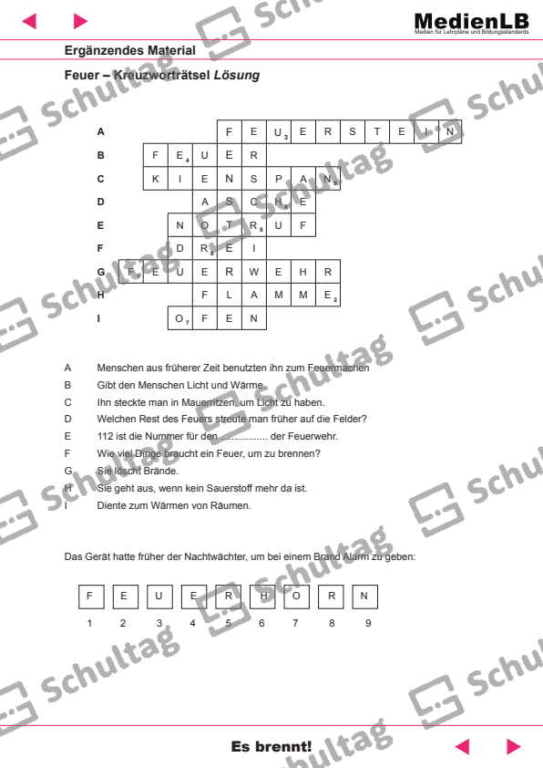  Feuer – Kreuzworträtsel – Schultag Bildidee 