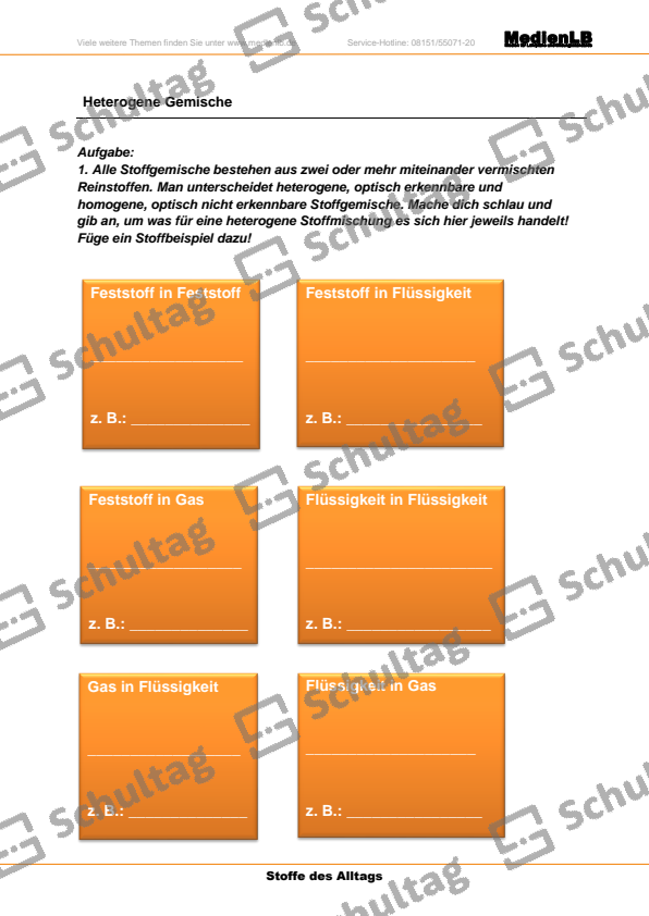 Stoffsteckbriefe – Schultag