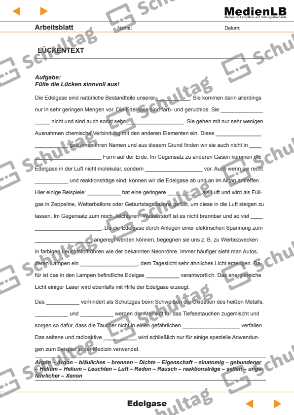 LÜCKENTEXT 1 – Schultag