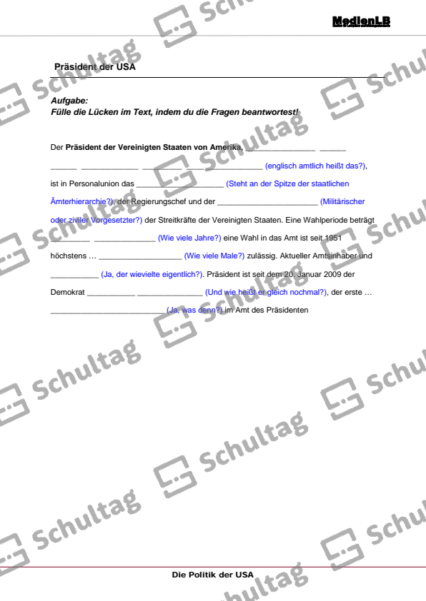 Politisches System der USA II – Schultag