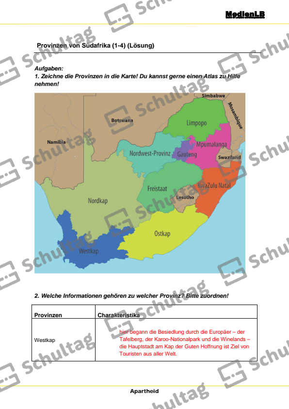Ehemalige Provinz Der Republik Südafrika 5 Buchstaben Provinzen von Südafrika – Schultag