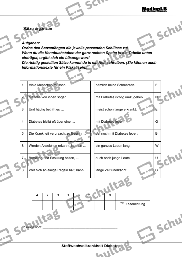 Sätze ergänzen – Schultag