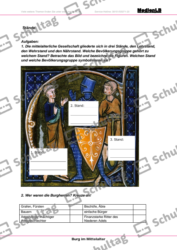 Begriffe aus der Burgenzeit – Schultag