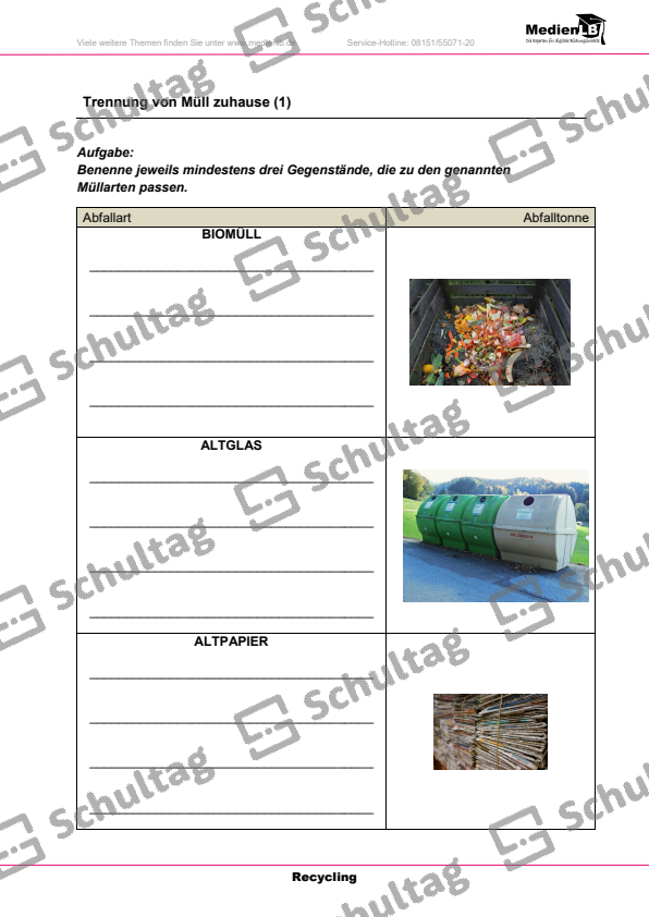  Trennung von Müll zuhause – Schultag Illustration 