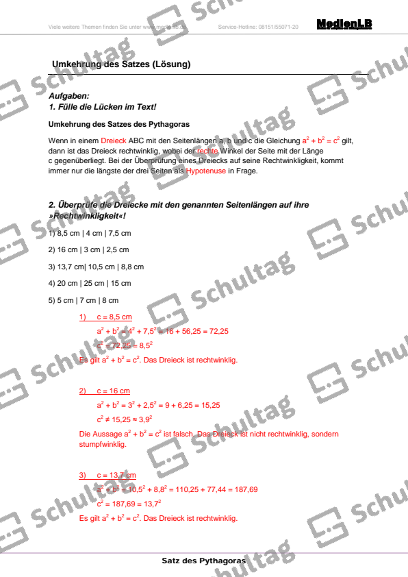 Umkehrung Des Satzes Von Pythagoras Umkehrung des Satzes – Schultag