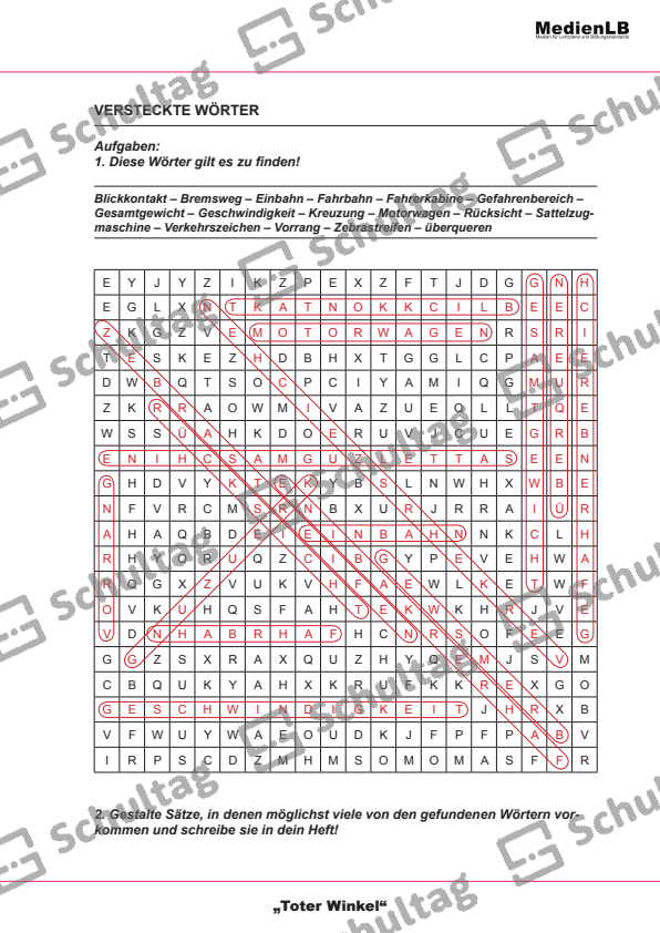 VERSTECKTE WÖRTER – Schultag