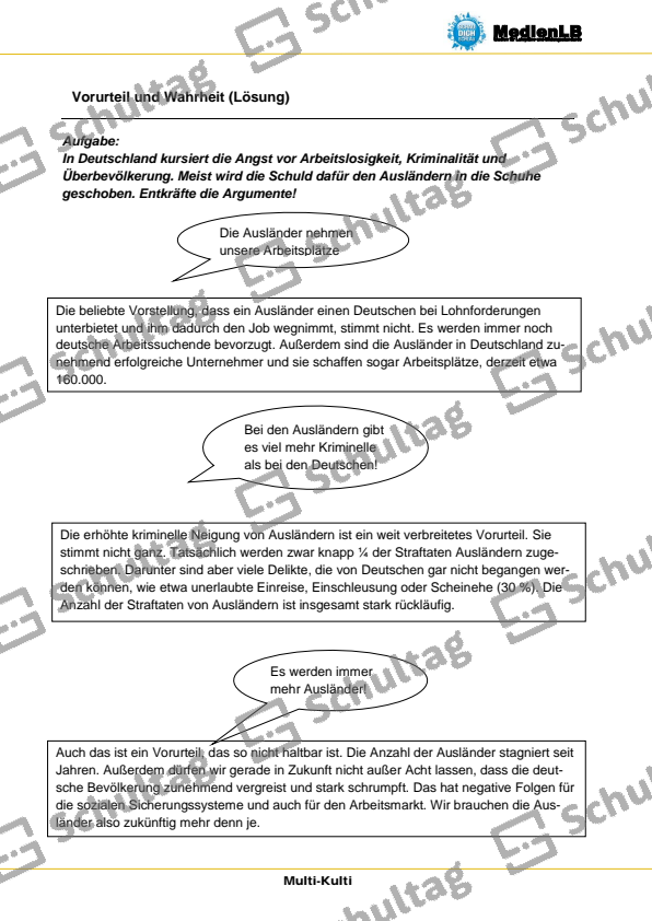Vorurteil und Wahrheit Schultag