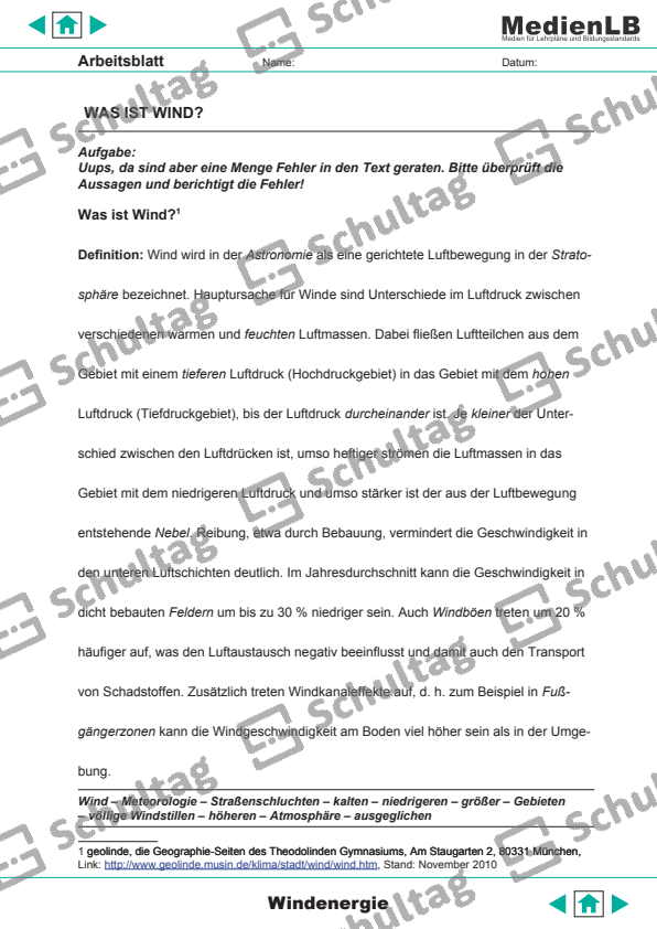 GESCHICHTE DER WINDENERGIENUTZUNG Schultag