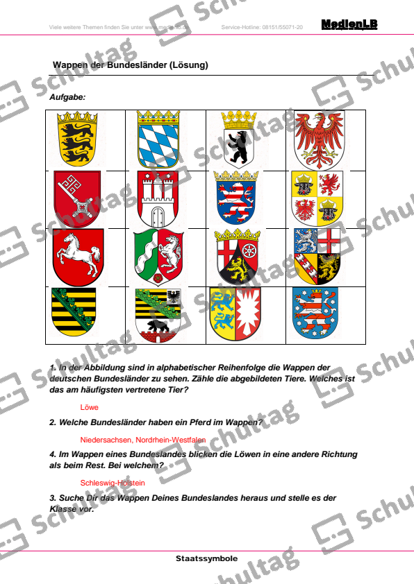 Wappen Von Den 16 Bundesländern Wappen der Bundesländer – Schultag