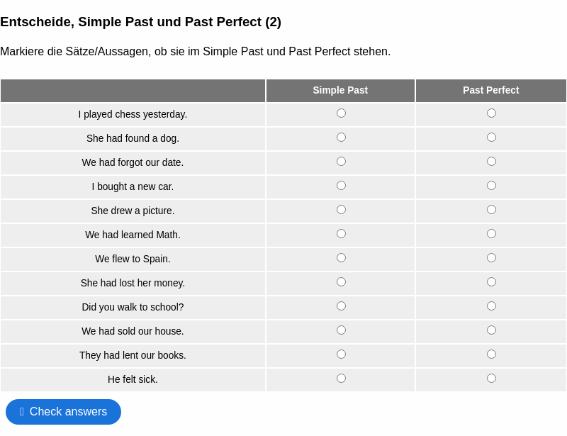 übungen Zum Simple Past Und Past Perfect www.schultag.com