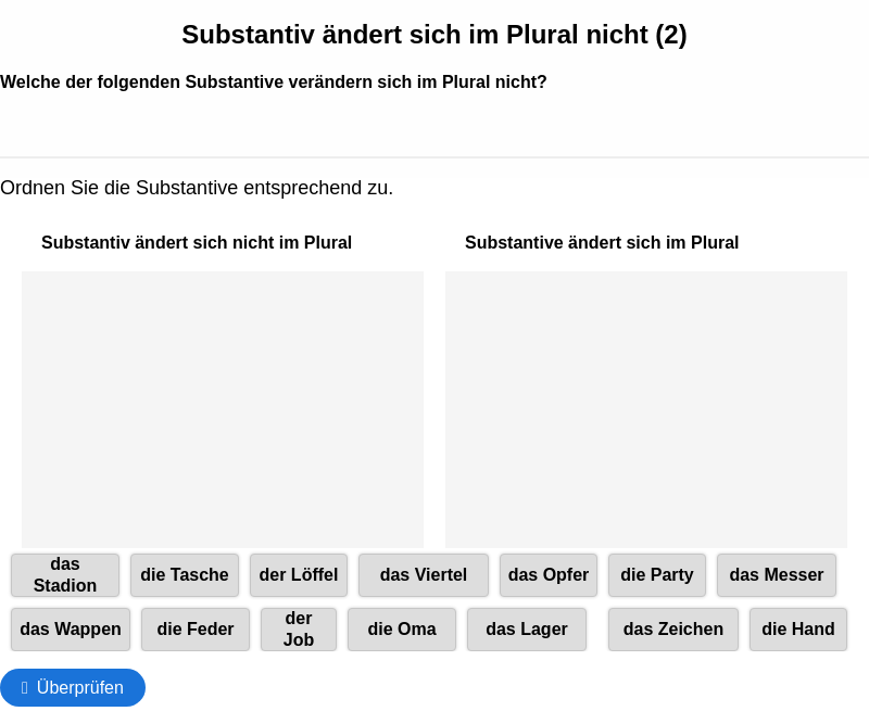 Bilden Sie die Pluralform, wo es möglich ist (1) – Schultag